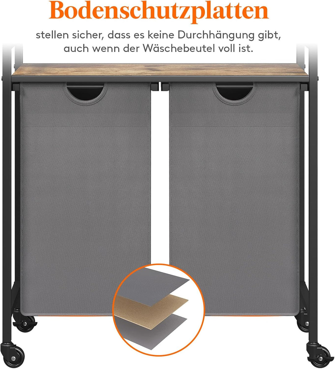 Lifewit Wäschekorb 2 Fächer mit Rollen, 95L/47,5x2L Wäschesammler mit Ablage, Laundry Baskets mit he
