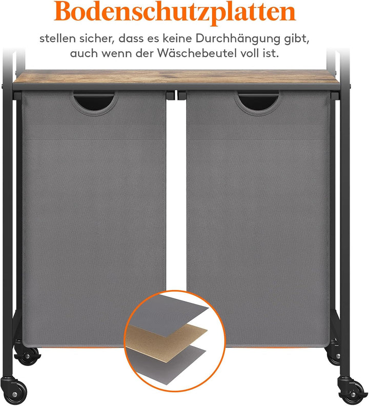 Lifewit Wäschekorb 2 Fächer mit Rollen, 95L/47,5x2L Wäschesammler mit Ablage, Laundry Baskets mit he
