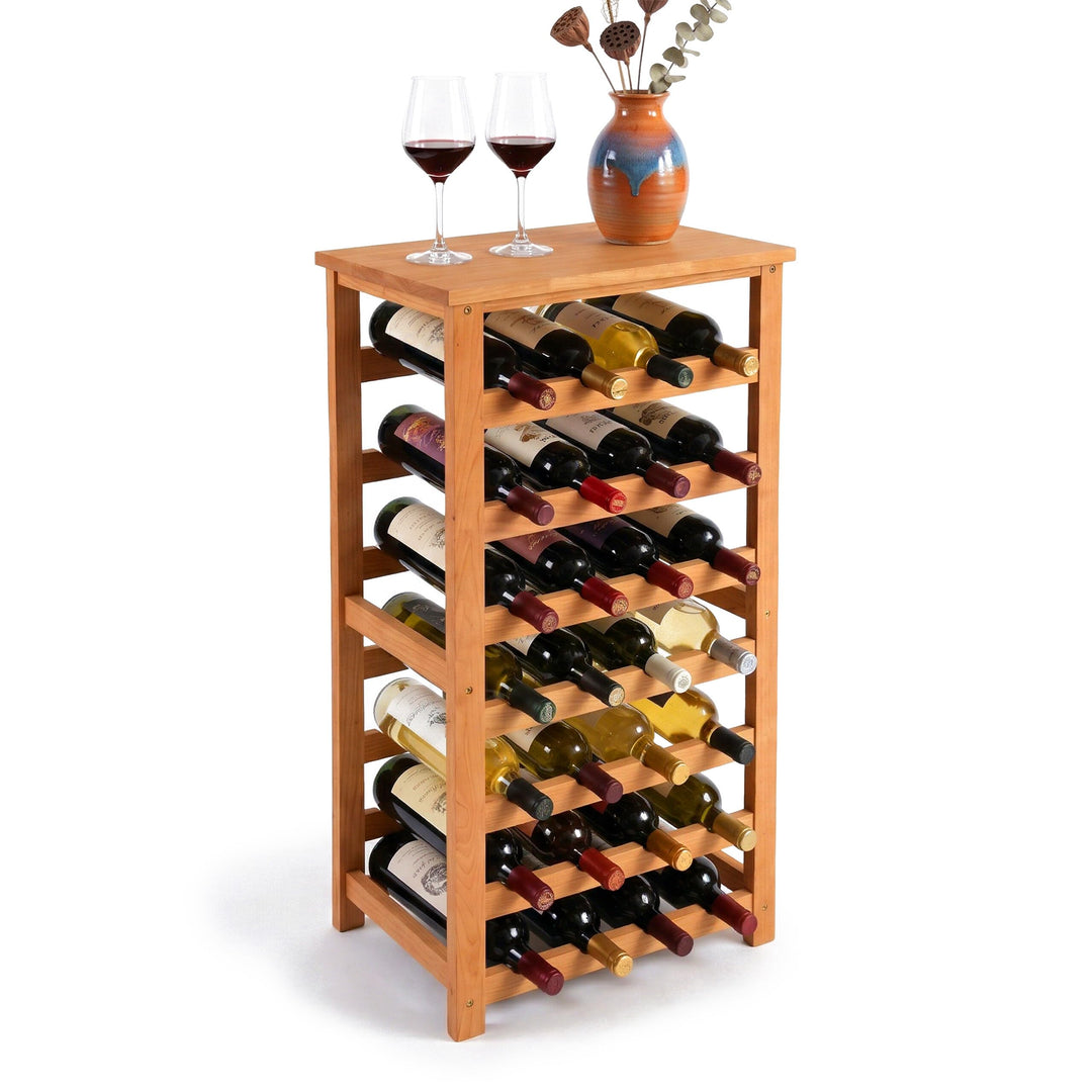 Relaxdays Weinregal, 28 Flaschen, Walnussholz, HBT 94 x 47 x 26 cm, Weinhalter für Rot- &amp; Weisswein,
