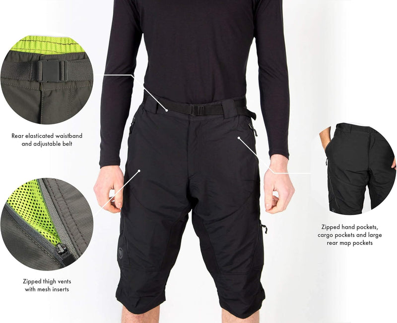 Endura Hummvee II 3/4 Lined Mens Mountain Bike Shorts M Schwarz, M Schwarz