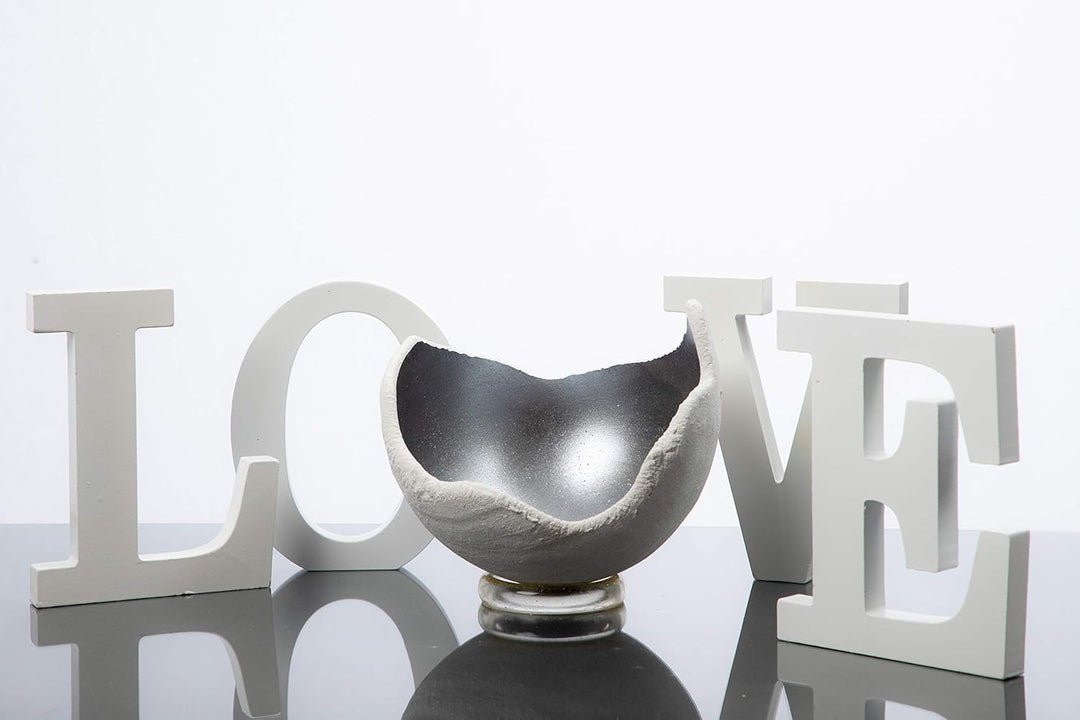 Lichtschale silber - S (15cm) - Beton weiss - Unikat handmade - Windlicht - Geburtstagsgeschenk - De