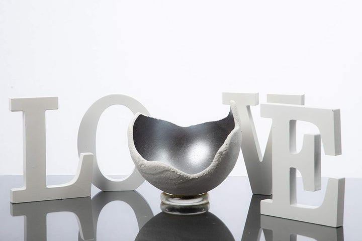 Lichtschale silber - S (15cm) - Beton weiss - Unikat handmade - Windlicht - Geburtstagsgeschenk - De