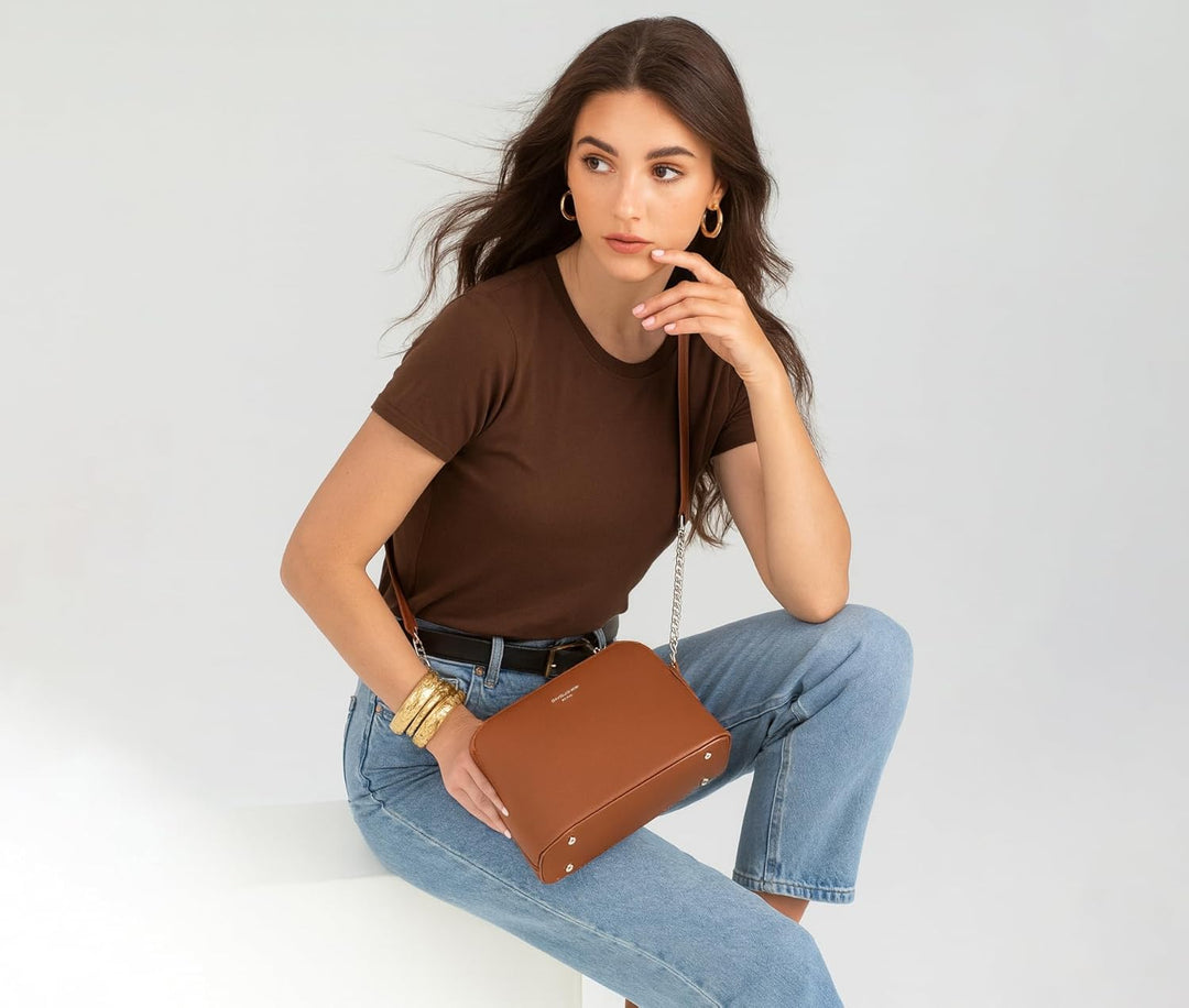 David Jones - Damen Kleine Umhängetasche - Frau Handtasche PU Leder - Tasche Kette Schultertasche Cr