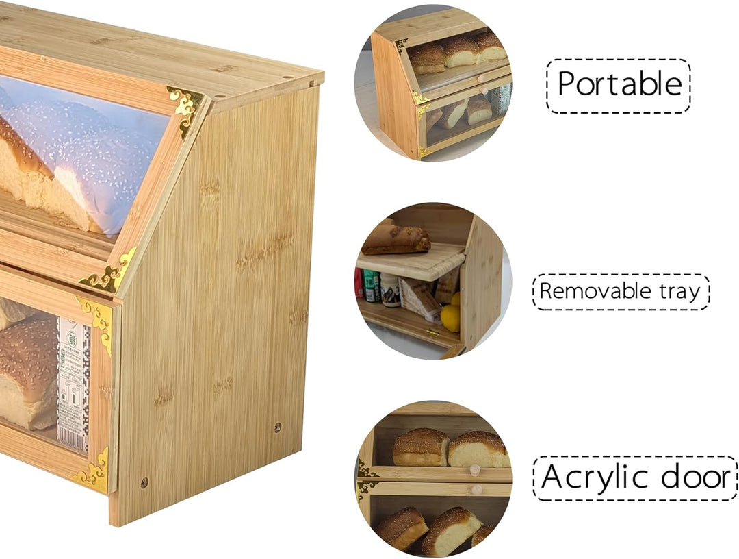 ARTAWEIN Extra grosse Bambus-Eck-Brotbox für Küchenarbeitsplatte – Doppelschichtiger, luftdichter Br