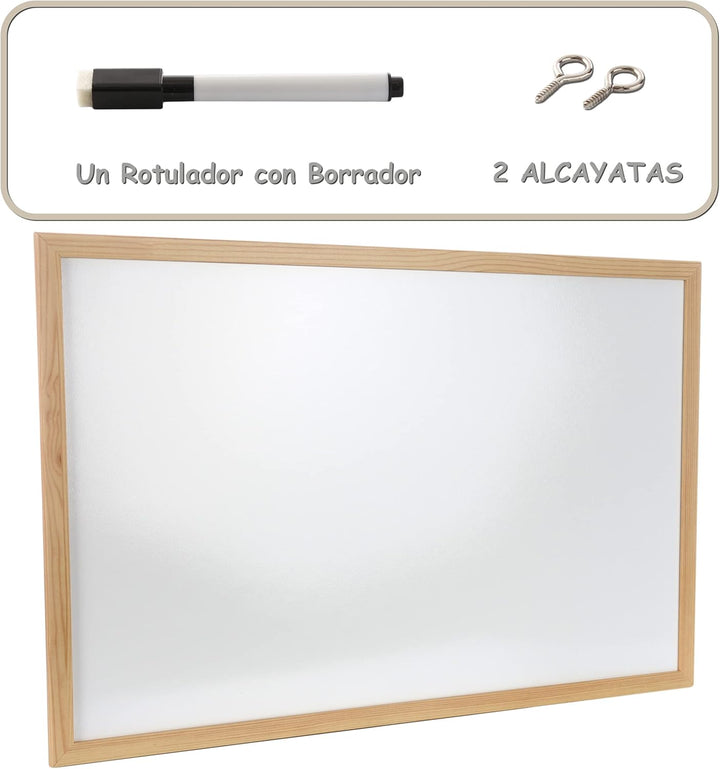 30x40cm Whiteboard mit Holzrahmen, Kreidetafel Löschbar, Weiss Tafel mit Schwarzer Marker 30x40cm We