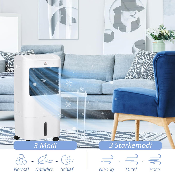 HOMCOM 3 in 1 Mobile Luftkühler mit Wasserkühlung und Luftbefeuchtung 15L Wassertank 60°oszillierend