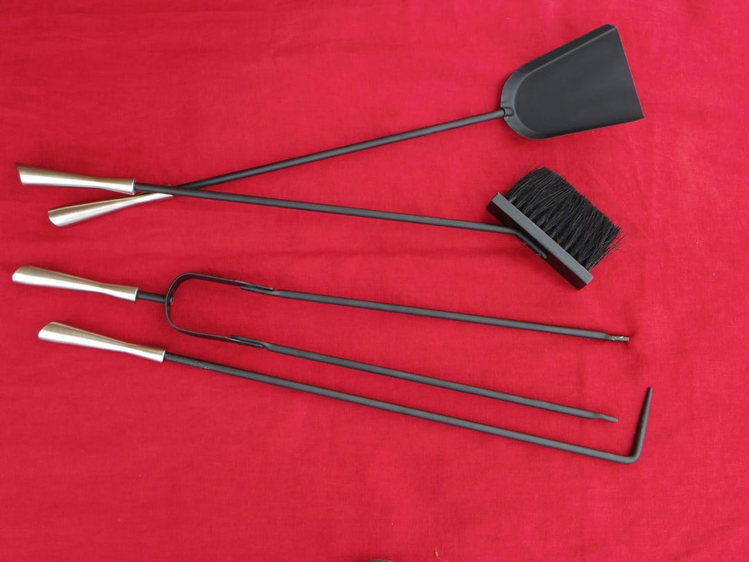 Kaminbesteck / Kamingarnitur Süd-Metall Edelstahl schwarz 4-tlg. 66cm