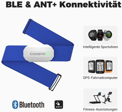 COOSPO H808S Brustgurt Pulsmesser ANT+/Bluetooth Herzfrequenzmesser Sensor, HRM Premium Pulsgurt HRM