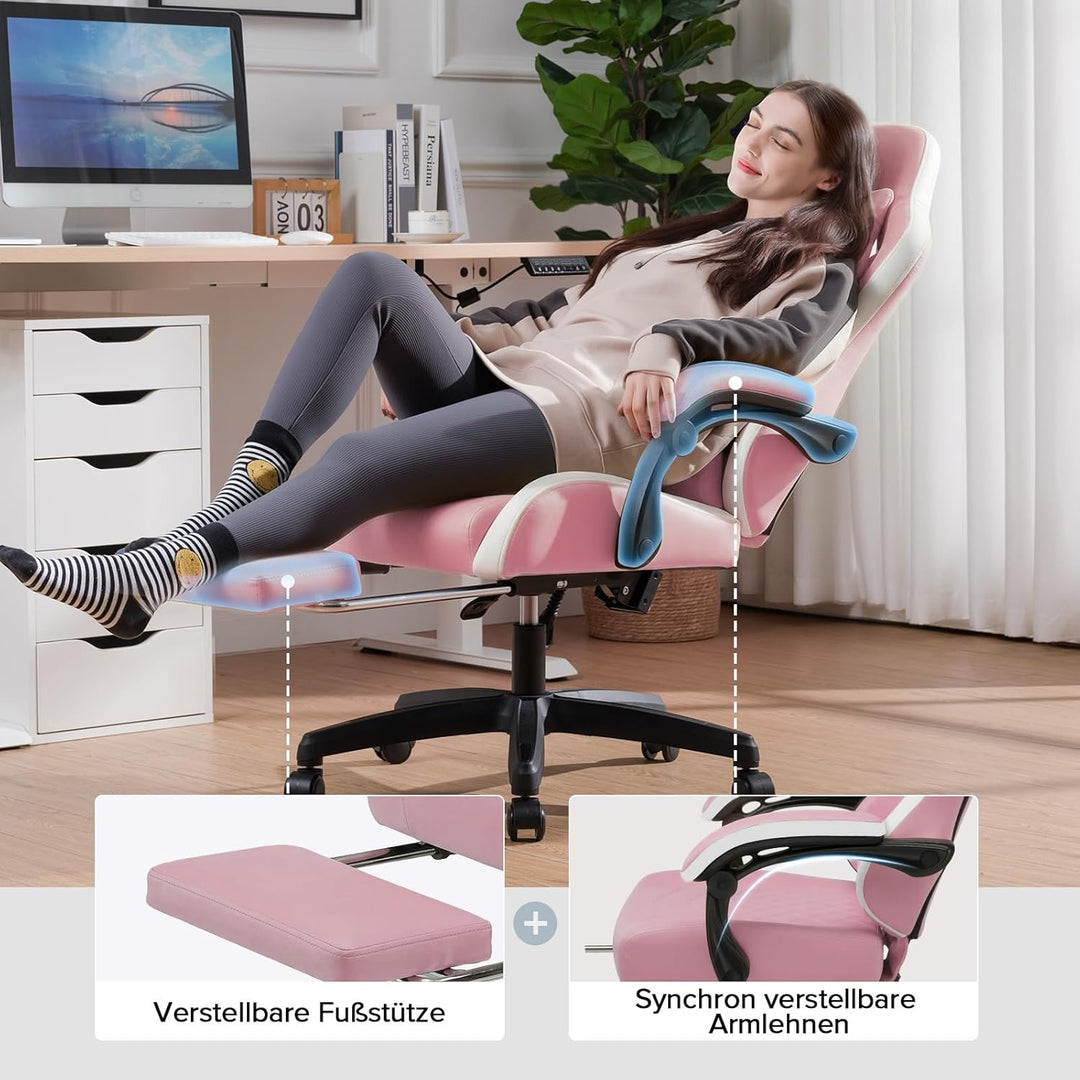 GTPLAYER Gaming Stuhl Ergonomischer Gaming Sessel Schreibtischstuhl Kunstleder, Federsitzkissen, Ver