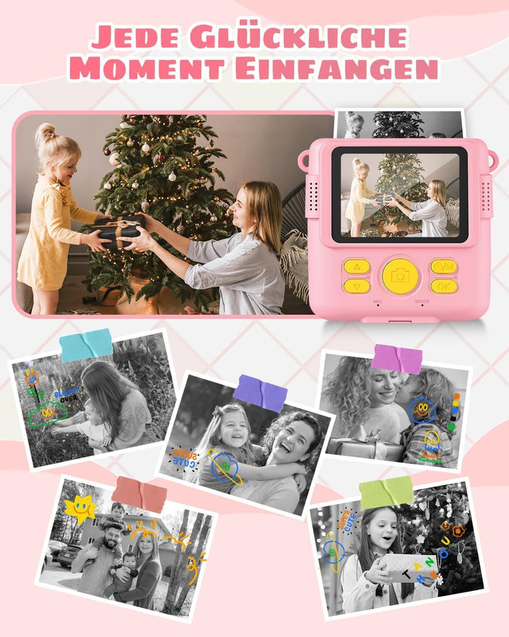 YKSLEMON Kinderkamera Sofortbildkamera, 2,4'' Bildschirm Sofortbildkamera Kinder, 24MP-1080P Digital