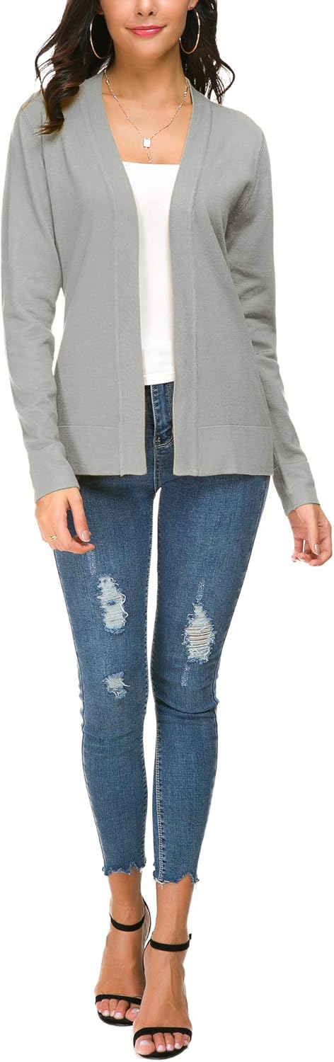 EXCHIC Damen Elegant Langarm Elastisch Strickjacke Cardigan Casual Leicht V-Ausschnitt Gestrickt Bla