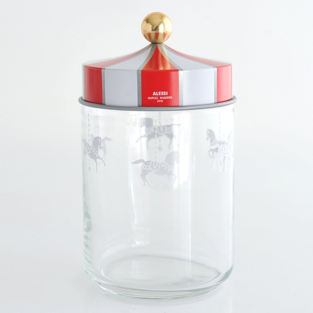 Alessi Circus MW30/100 - Design Hermetisches Glas, aus Seiden-Screened-Glas mit Beilbanddeckel, 100