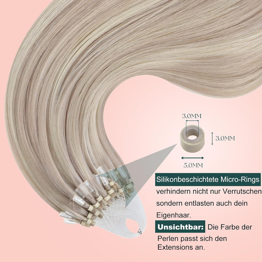Easyouth Blond Microring Extensions Echthaar Micro Ring Extension Aschblond Mix Gelbblond Microring
