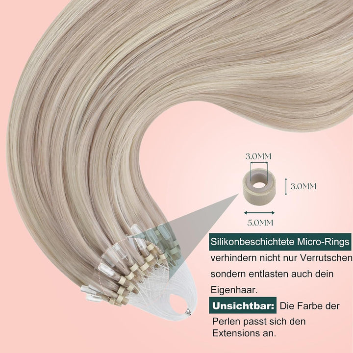 Easyouth Blond Microring Extensions Echthaar Micro Ring Extension Aschblond Mix Gelbblond Microring