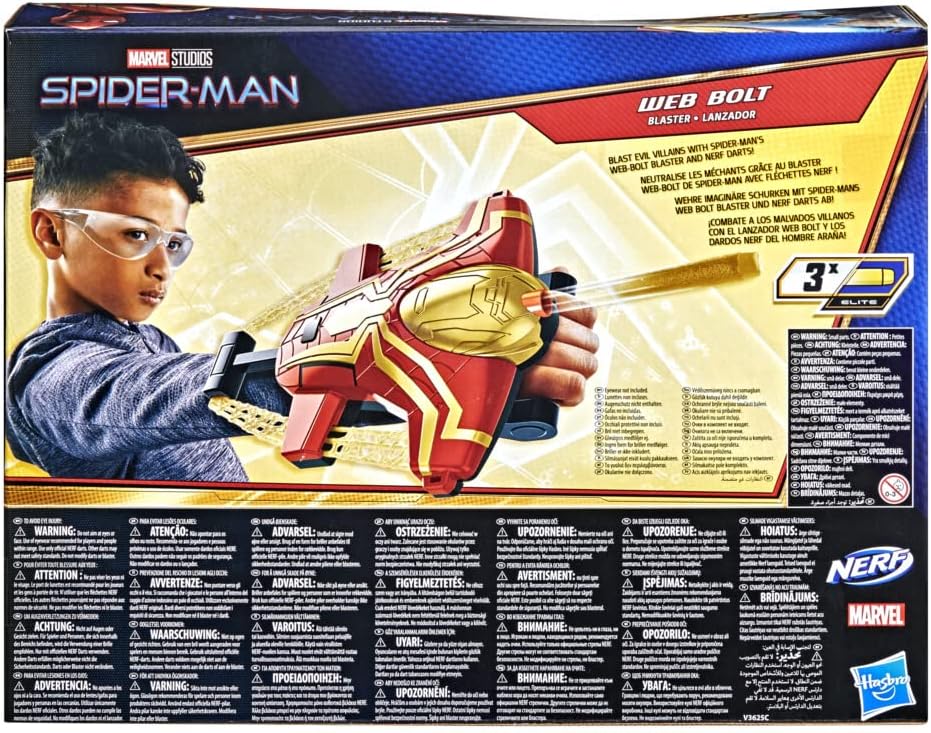 Spider-Man Marvel Web Bolt NERF Blaster Toy for Kids, Movie-Inspired Design, Includes 3 Elite Nerf D