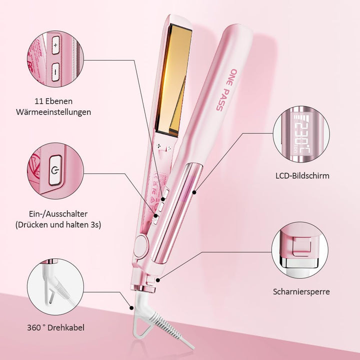 Faszin 2 in 1 Glätteisen Locken und Glätten, 20s Schnellaufheizung, Titanplatten Ionen Haarglätter f