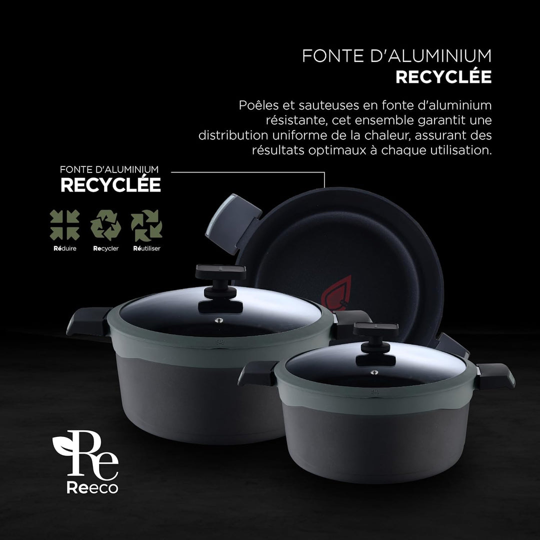 MasterPRO Gastro Reeco - Kochgeschirr-Set aus Aluminiumguss - 3 Pfannen 28, 24 und 20cm - 1 Schöpflö