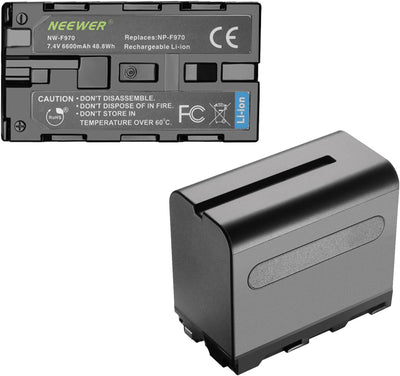 NEEWER 2er-Pack 6600mAh Li-Ionen-Ersatzakku mit USB-Ladegerät, kompatibel mit Sony NP-F970 F960 F950