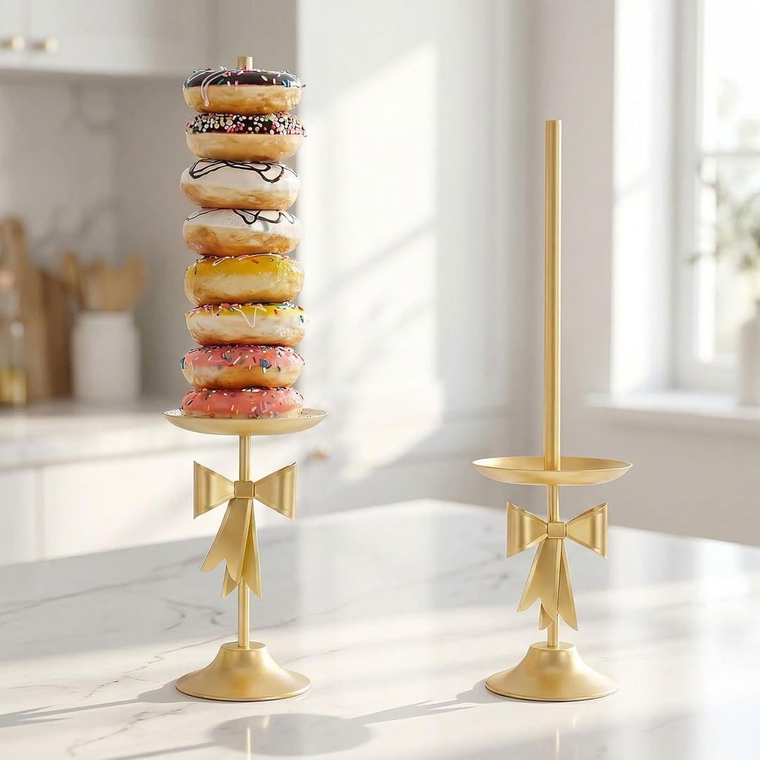 AIM & GGKK Donut Ständer Set 2-teilig Gold - Donut Stand Halter mit Schleifen Design, Metall Donut D