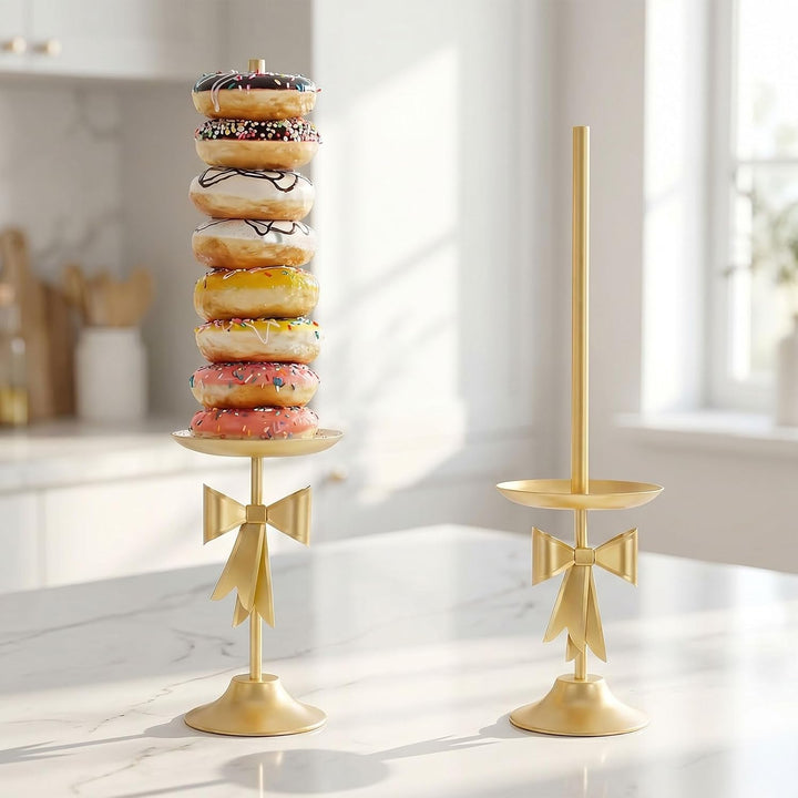 AIM & GGKK Donut Ständer Set 2-teilig Gold - Donut Stand Halter mit Schleifen Design, Metall Donut D