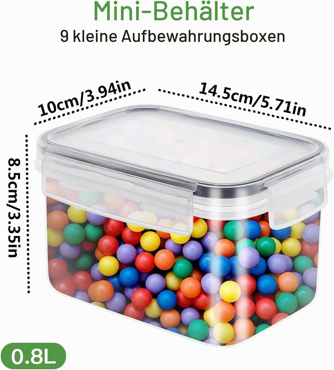 0.8L Vorratsdosen 9 Set Aufbewahrungsbox Küche Luftdicht Behälter aus Plastik Mit Deckel Kunststoff