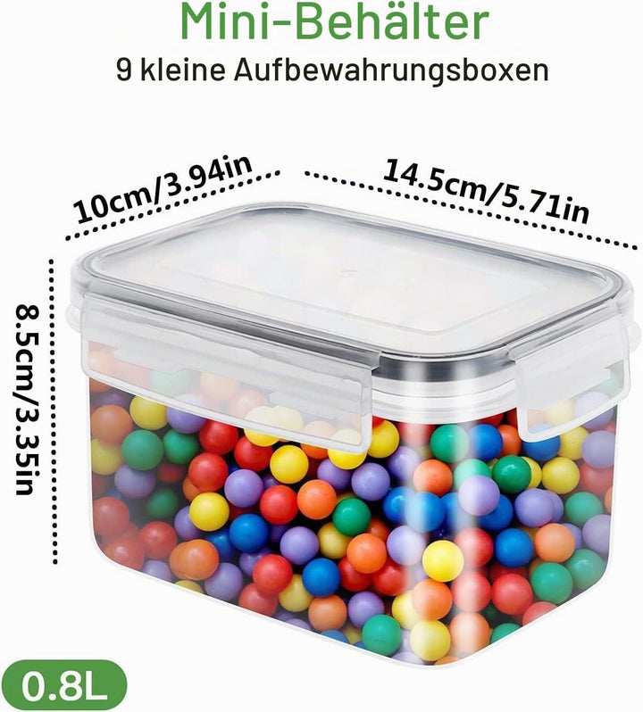 0.8L Vorratsdosen 9 Set Aufbewahrungsbox Küche Luftdicht Behälter aus Plastik Mit Deckel Kunststoff