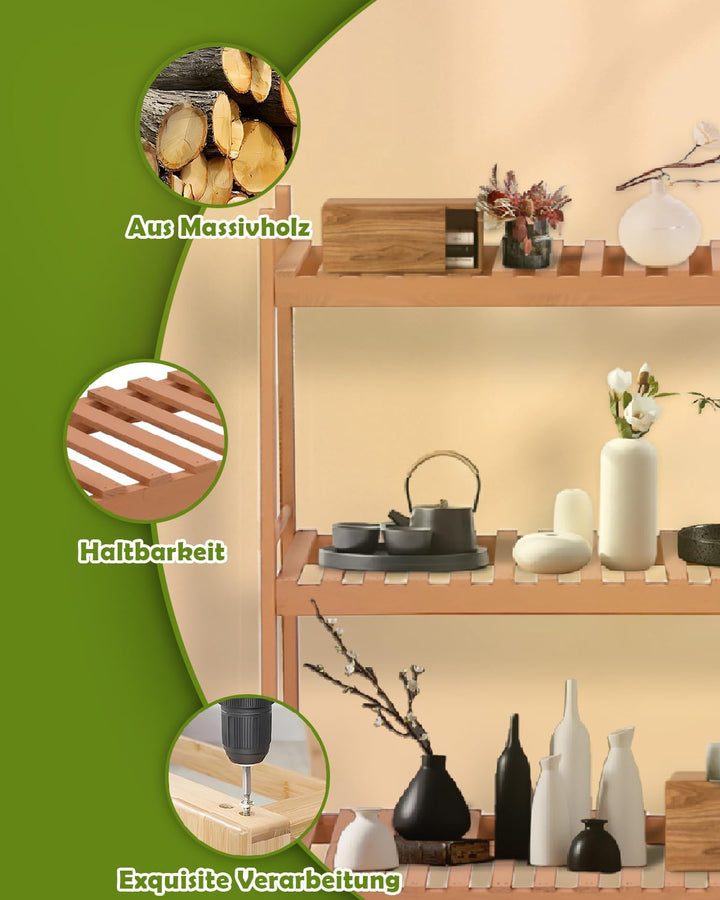 Hoclauho Pflanzenständer aus Holz mit 3 Ablagen, Leiterregal und Küchenregal, Blumenregal und Organi