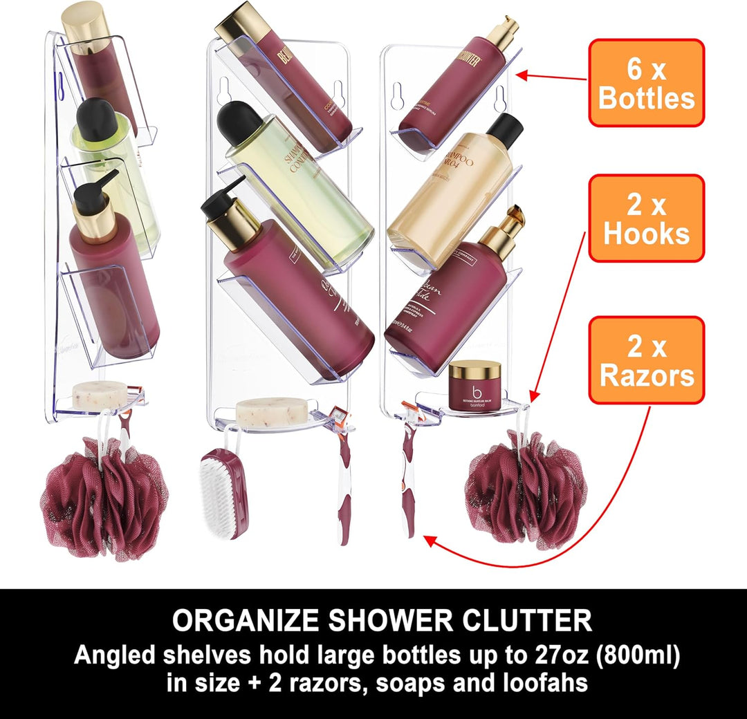 ShowerGem Acryl-Duschablage | 2er-Pack | Keine Saugnäpfe | Wandmontage mit ShowerGem-Kleber | Abnehm