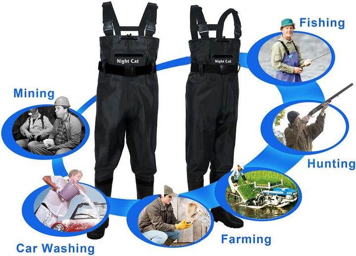 Night Cat Wathose Herren Damen Frauen Wathose mit Stiefeln wasserdichte Atmungsaktive Crosswater Wad
