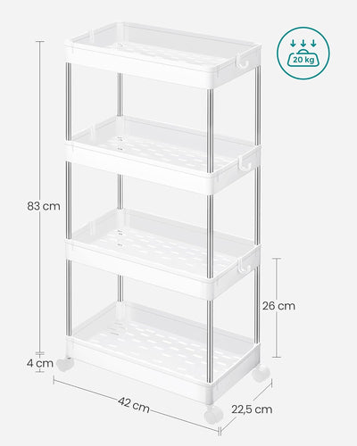 SONGMICS Rollwagen, Küchenwagen mit 4 Ebenen, Küchenregal, Nischenregal auf Rollen, Badregal, platzs