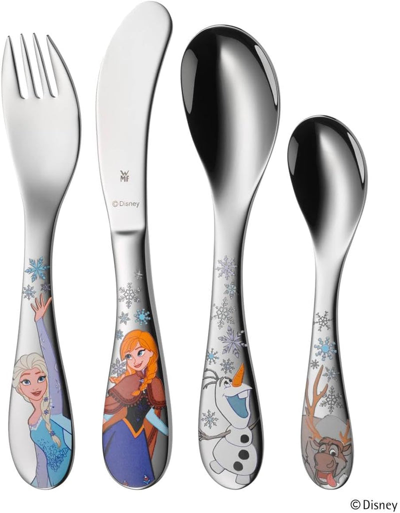 WMF Disney Frozen Kinderbesteck Set 4-teilig, Kinderbesteck Edelstahl, Eiskönigin Elsa & Anna, Beste