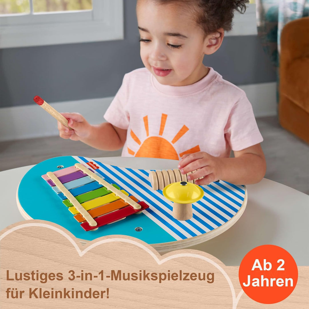 Fisher-Price Kleinkinderspielzeug Holz-Musiktisch mit Percussion-Instrumenten, 3 Holzteile für Kinde