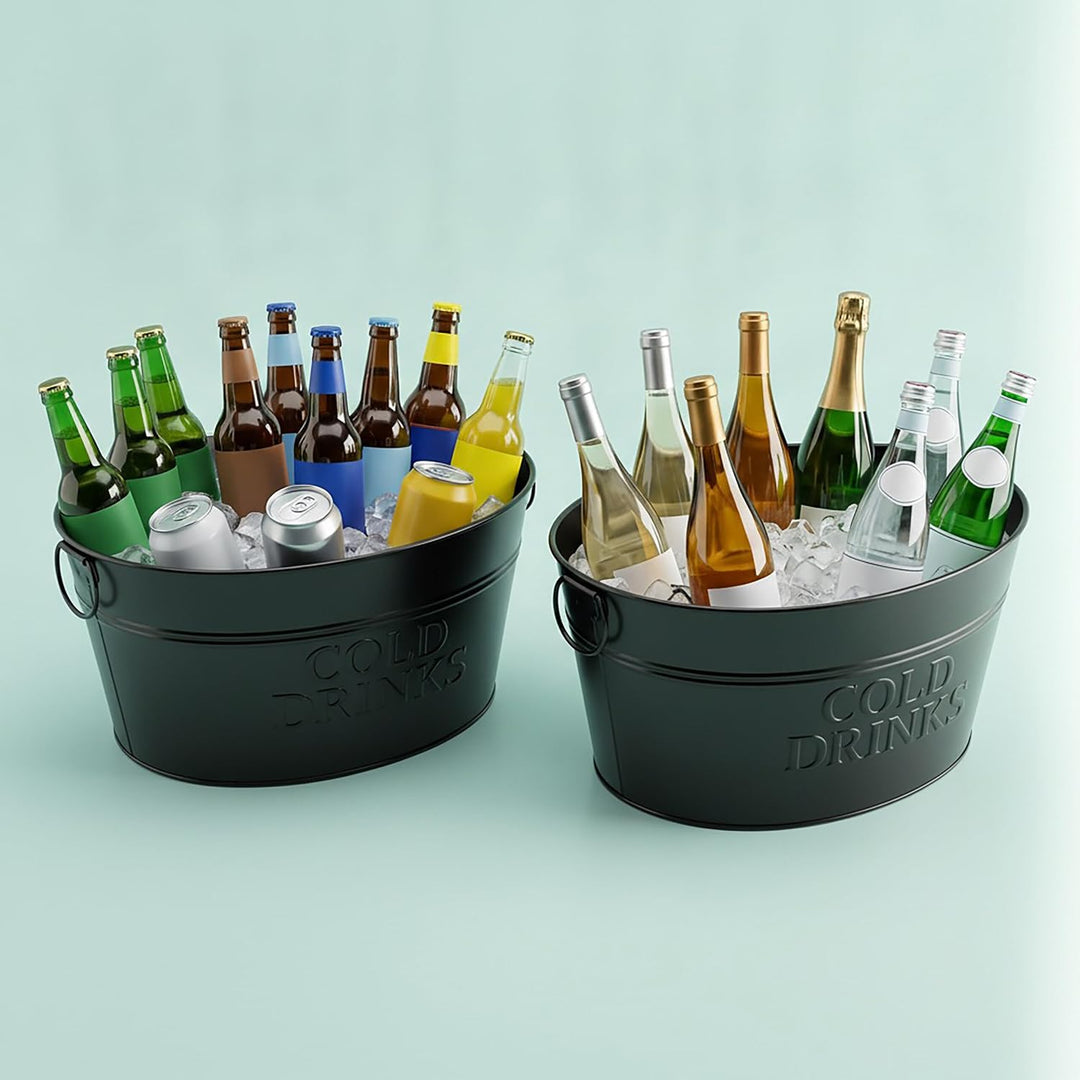 Relaxdays Sektkühler, 2er Set, Metall, 24 l, Flaschenkühler für Sekt, Champagner, Wein, Griffe, XXL