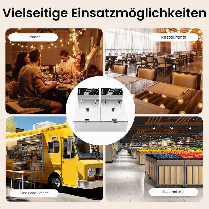 5000 Watt Elektrofritteuse Edelstahl Doppeldecker 12 Liter Fritteuse mit abnehmbarem Korb für Küchen