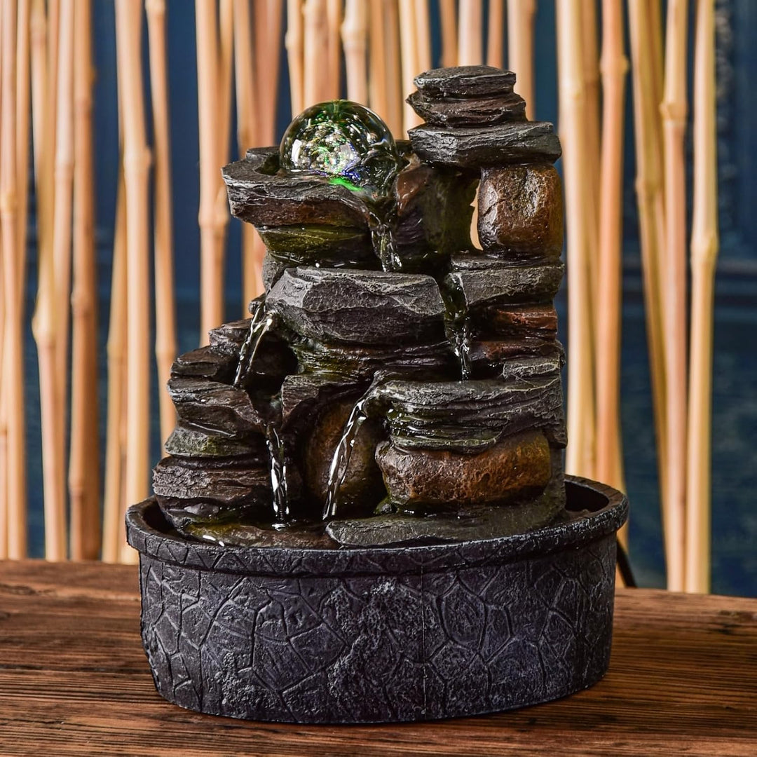 Innenbrunnen Naturkaskade Effekt Steingestein farbenfrohe Licht, Geschenkidee, Feng Shui Glücksobjek