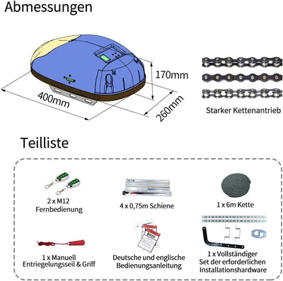 TOPENS CASAR800 Garagentorantrieb für Tore bis 12m², 800N, inkl. 2 Handsender und Notentriegelung El