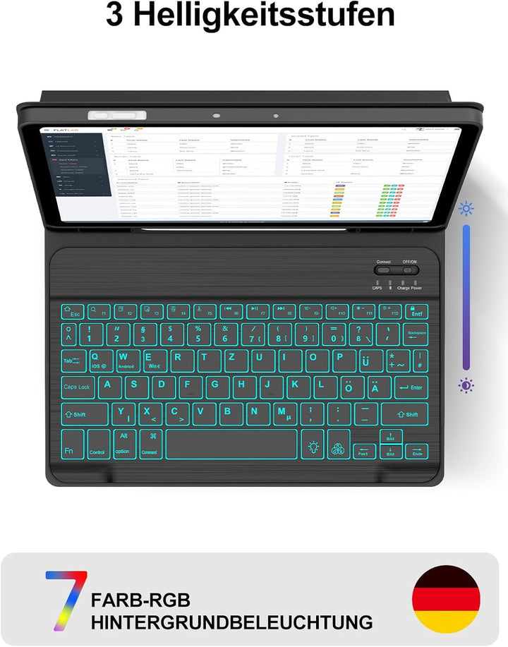 JADEMALL Für Galaxy Tab A11 Plus 11" Hülle mit 7-Farben LED Beleuchtung Tastatur - Abnehmbares Keybo