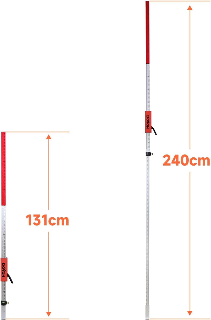 Teleskop Nivellierlatte, Laser-Grade-Stab mit Schnellverschlussschieber für Laserempfänger,7,9ft/2,4
