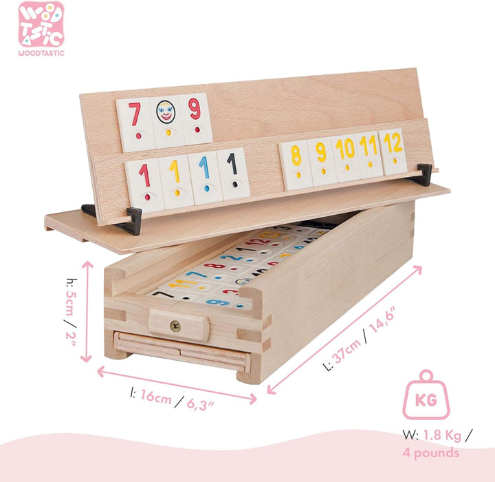 WOODTASTIC Rummy Spiel Medias - 106 Kacheln und eine Aufbewahrungsbox aus Massivem