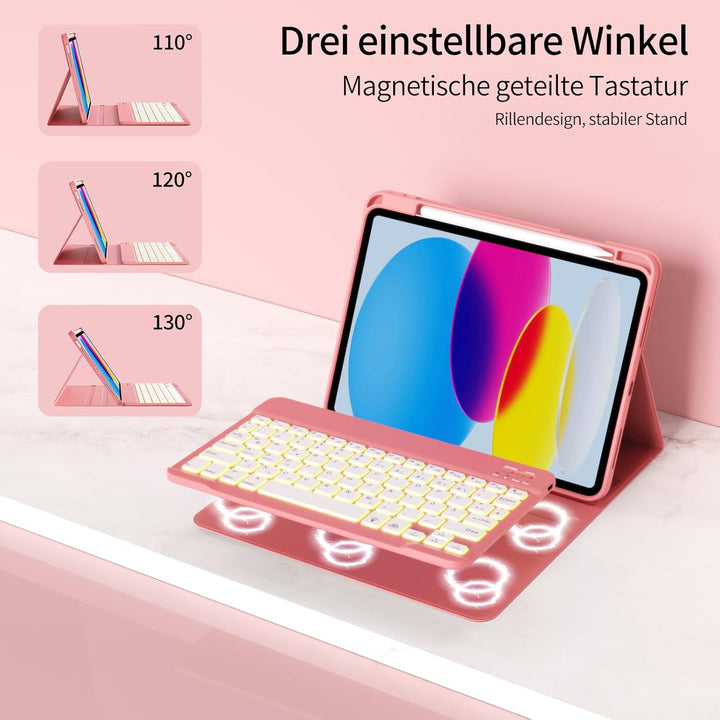 Hülle mit Tastatur für iPad A16 2025 / iPad 10. Generation 2022, RGB Bluetooth Magnetische Tastatur,