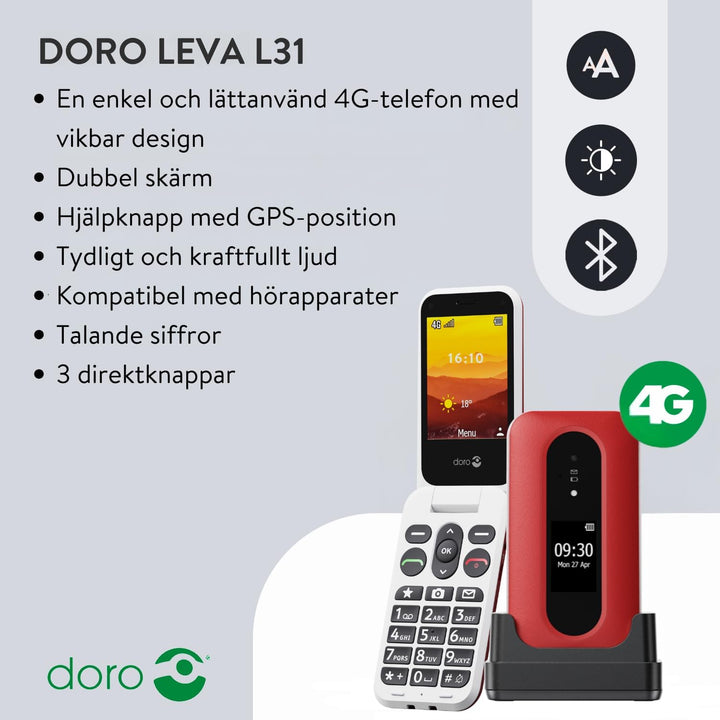 Doro Leva L31 7,11 cm [2.8] 142,7 g Rosso, Bianco Telefono cellulare basico (DORO funktionstelefon -