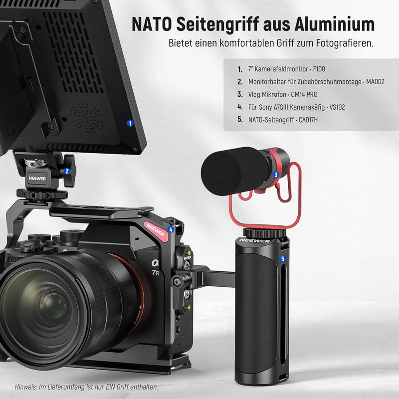 NEEWER NATO Seitengriff Verstellbarer NATO Klemme, NATO Schiene, Zubehörschuhhalterung, 1/4" Gewinde