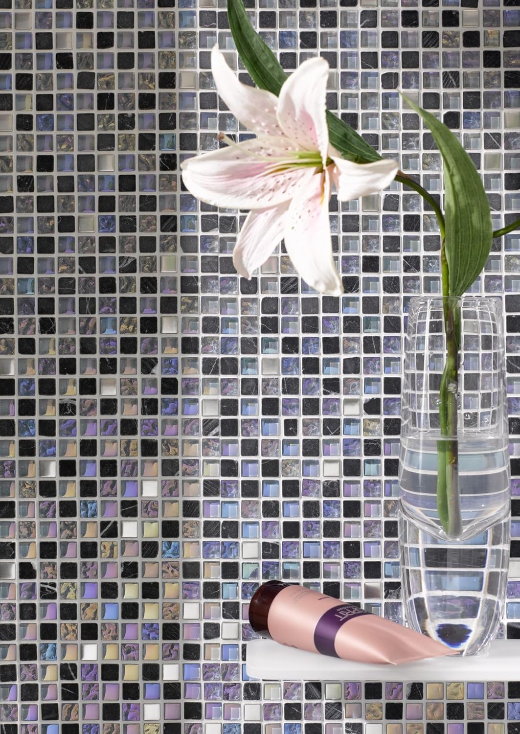 Mosaik Quadrat Crystal/Stein/Edelstahl mix grau Metall Mix Fliesenspiegel, Mosaikstein Format: 15x15