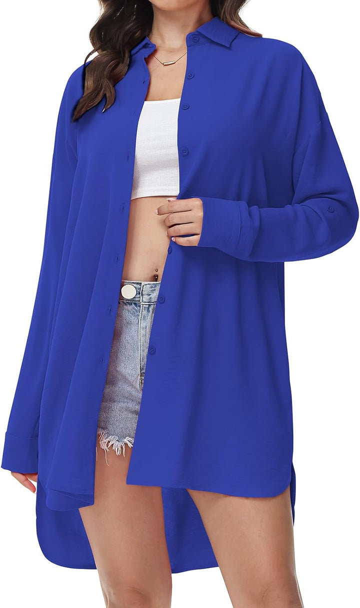 Damen Bluse V-Ausschnitt Hemdbluse Langarm Lässiges Hemd zum Knöpfen Langarmshirt Casual Oberteile A