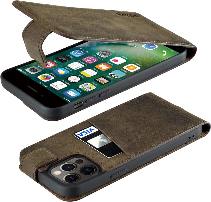 Suncase Original Flip-Style (Ultra-Slim) kompatibel mit iPhone 12 Pro Max (6.7") Hülle Ledertasche T
