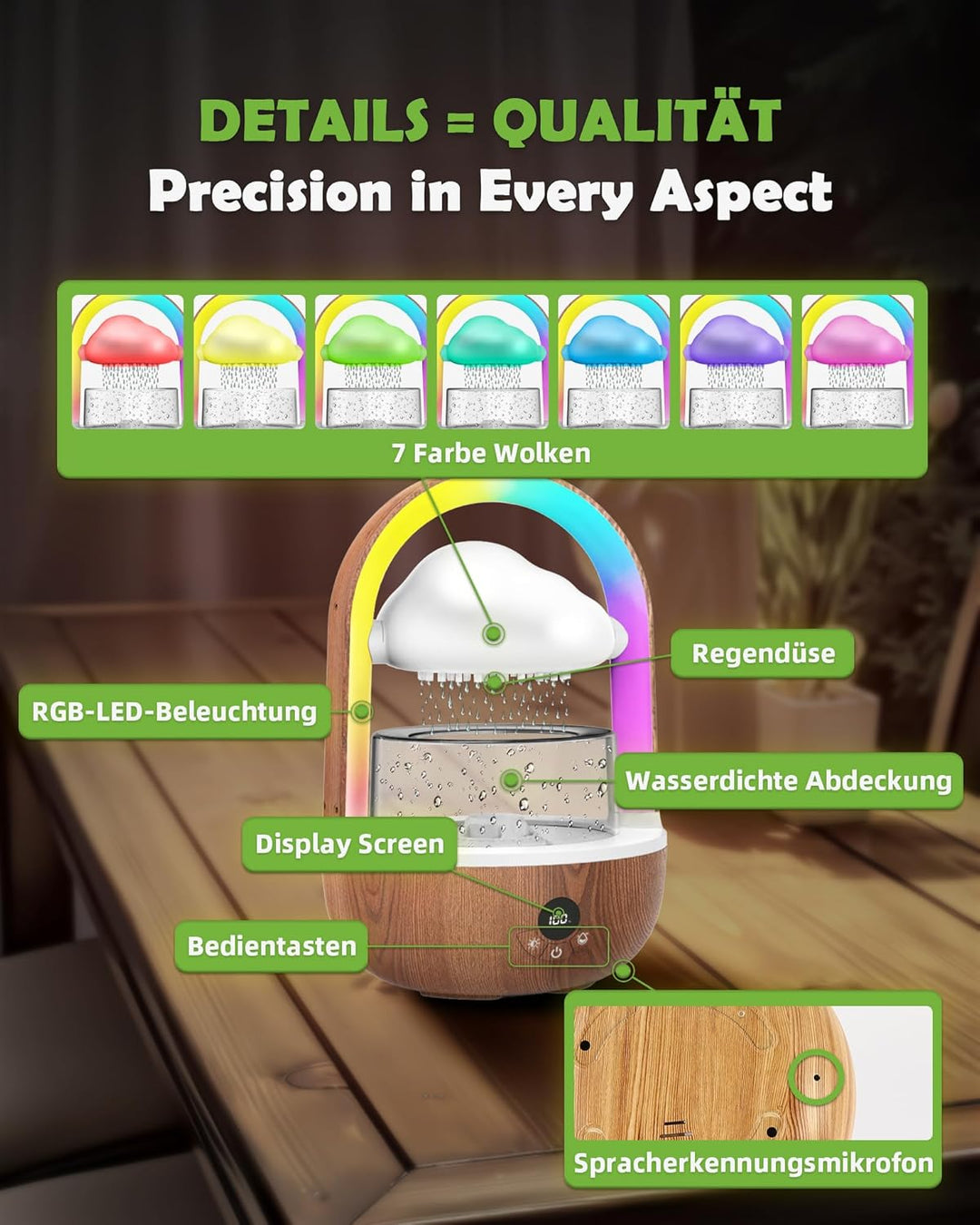 Regenwolken Luftbefeuchter Mit Regenbogenlicht, Weljoy Humidifier Mit Bluetooth-Verbindung Exklusive