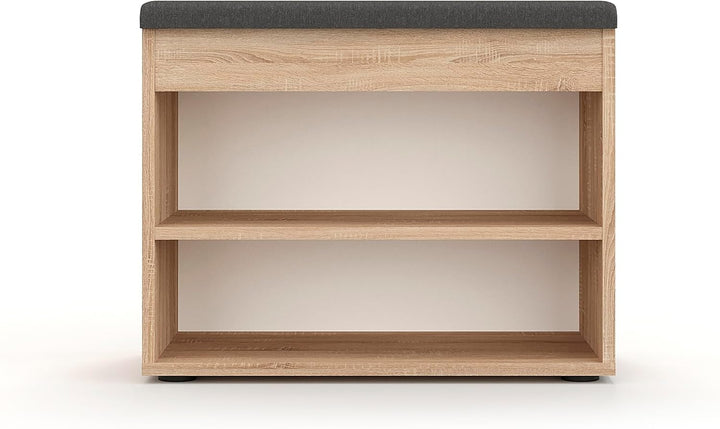 KOMTO Schuhbank mit Sitzfläche - Schuhregal Bank mit Stauraum Sonoma Eiche 60 x 48 x 32 cm Kleiner S