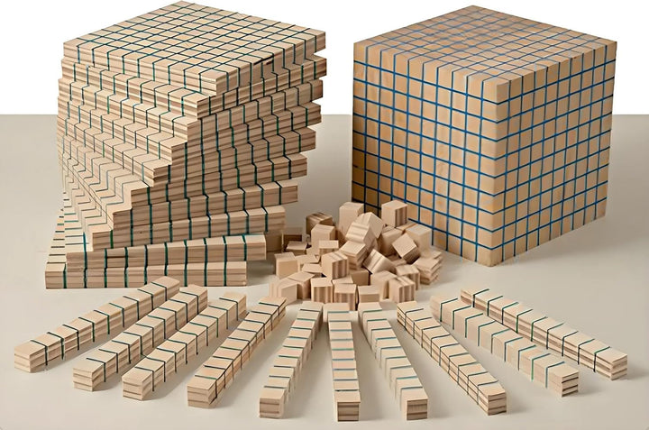 Dida - Set aus 121 Basis-10-Holzblöcken, Montessori Lernmaterial für Mathematik, Multibase Dienes Ar