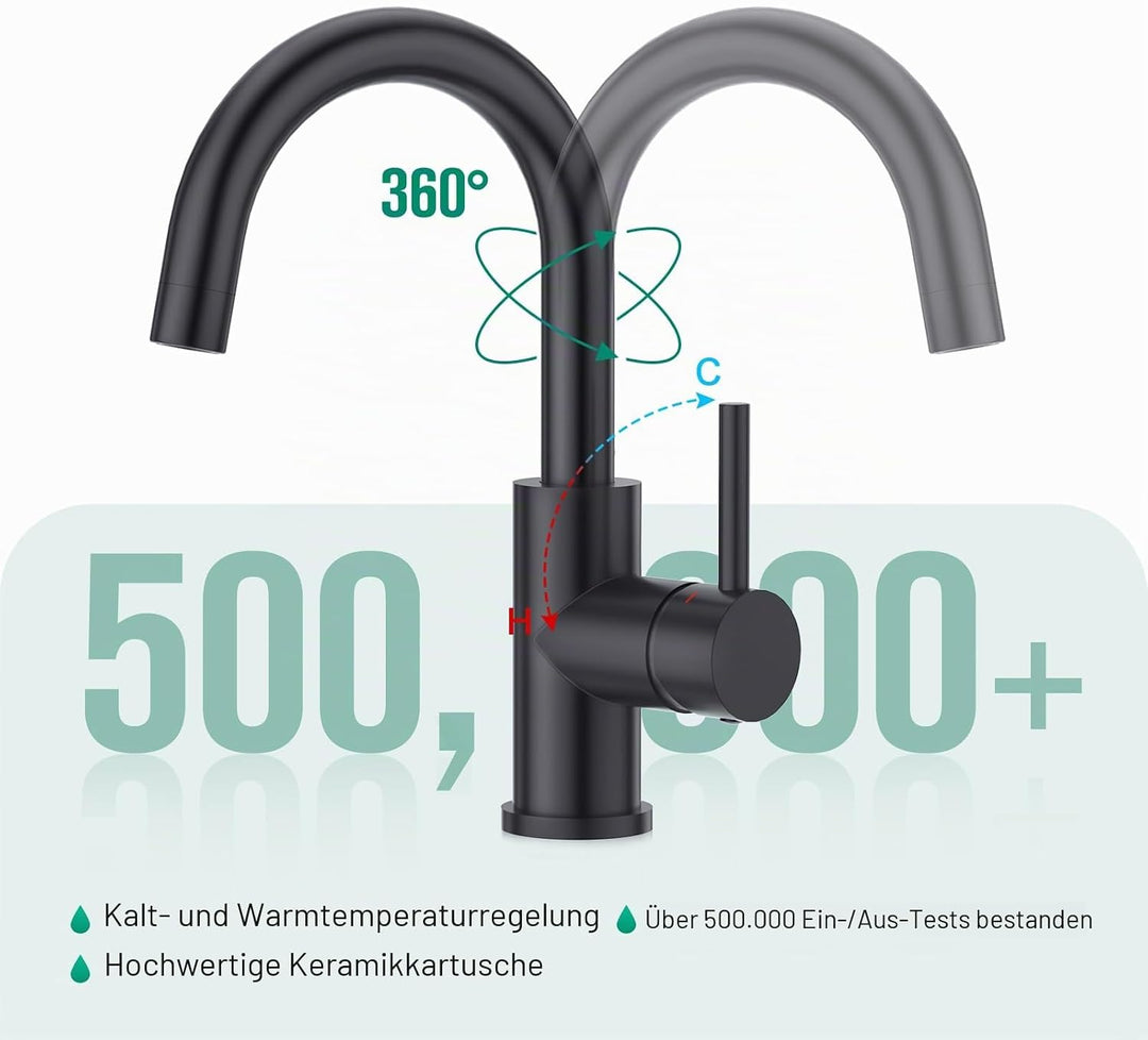 CREA Wasserhahn Küche, 360° Drehbare Küchenarmatur für Kleine Küche, Mischbatterie für Küche oder Ba