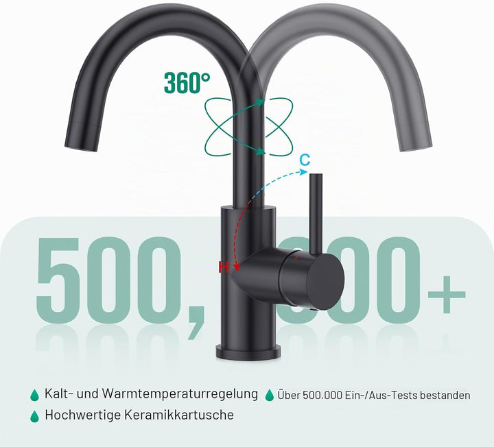 CREA Wasserhahn Küche, 360° Drehbare Küchenarmatur für Kleine Küche, Mischbatterie für Küche oder Ba
